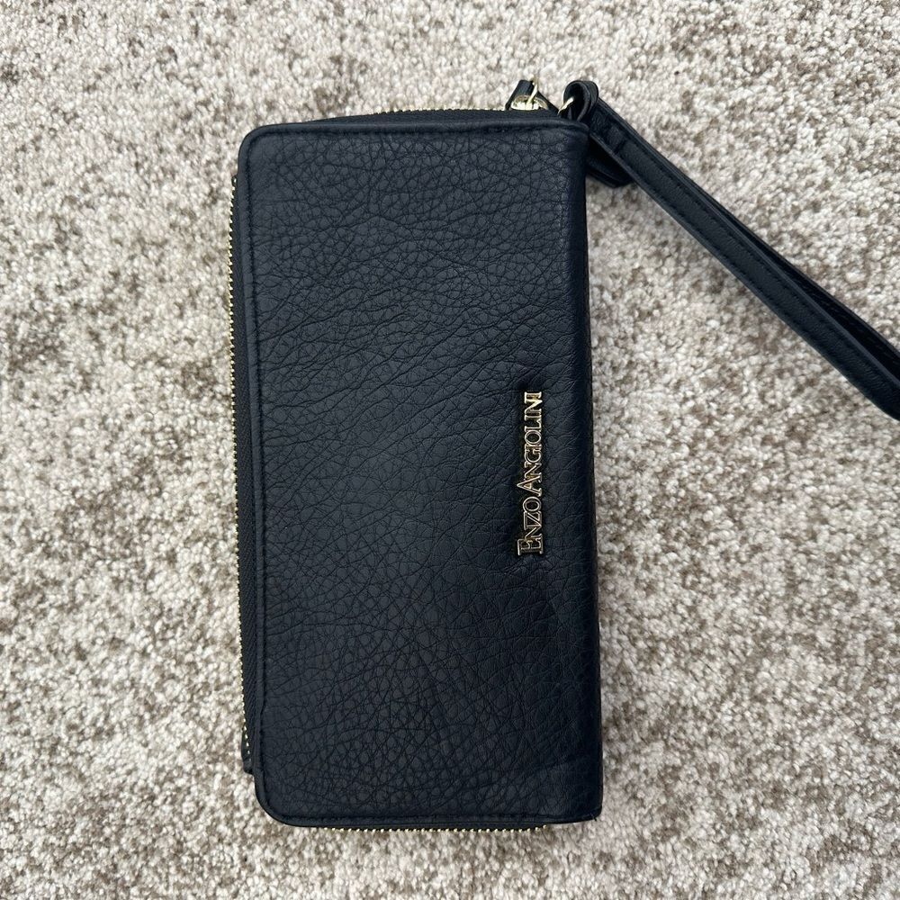Enzo Angiolini Black Faux Leather Multi-compartment Wristlet